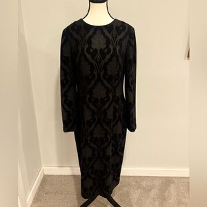 Maggy London Black Patterned Long Sleeve Dress